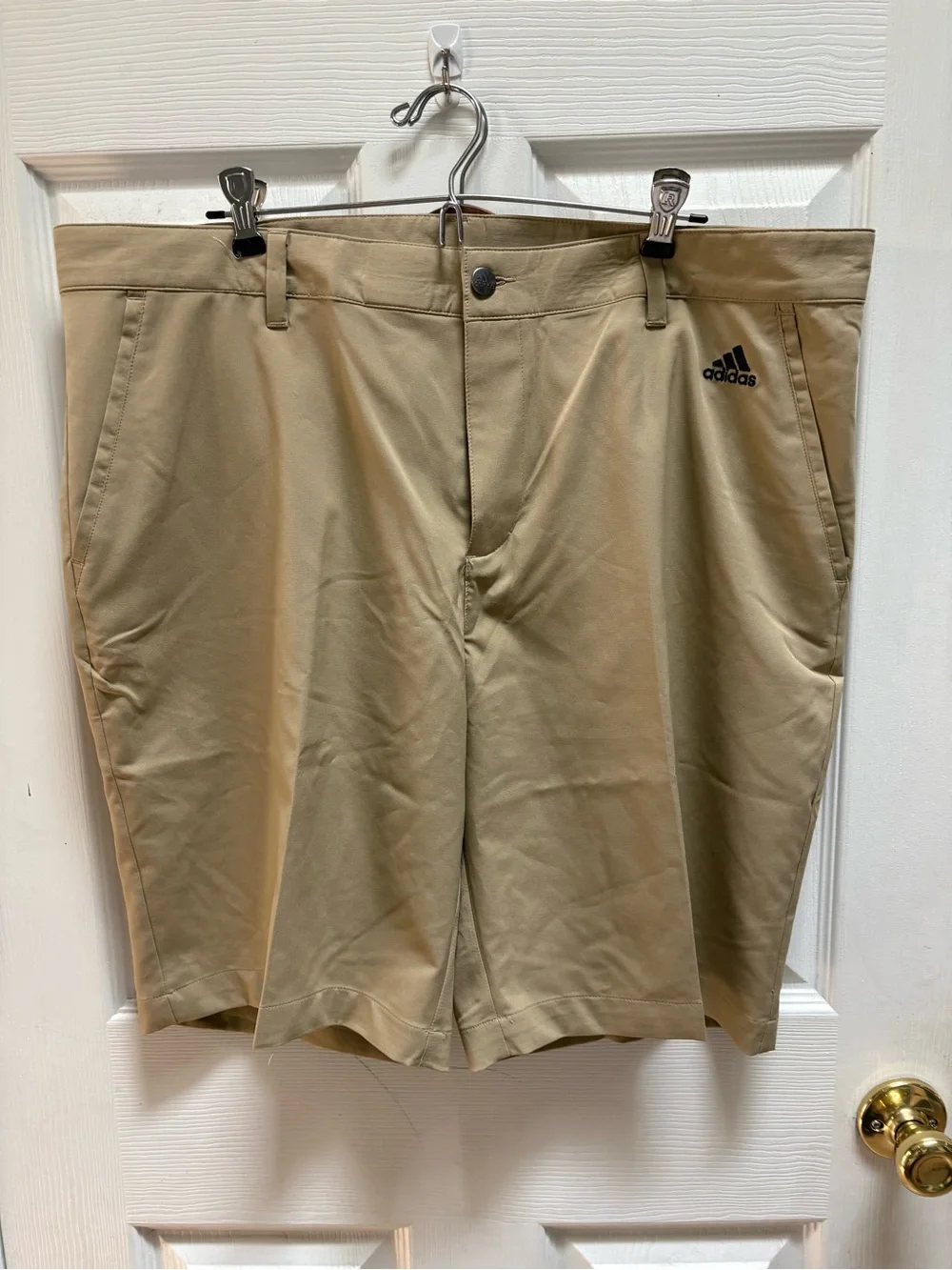 adidas Men’s Tan Flat Front Performance Shorts - Picture 1 of 5